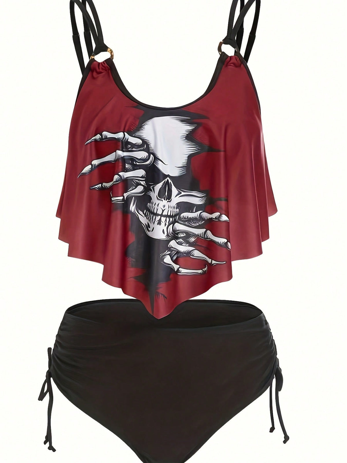 Tankini Set Casual Knitted Fabric Drawstring Ring Ruffle Hem Women's Swimwear Clothing Vacation Beach Summer102-03