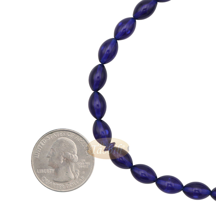 Tasbih Tapered Oval Translucent Blue 33 7x10 mm Monomer Beads