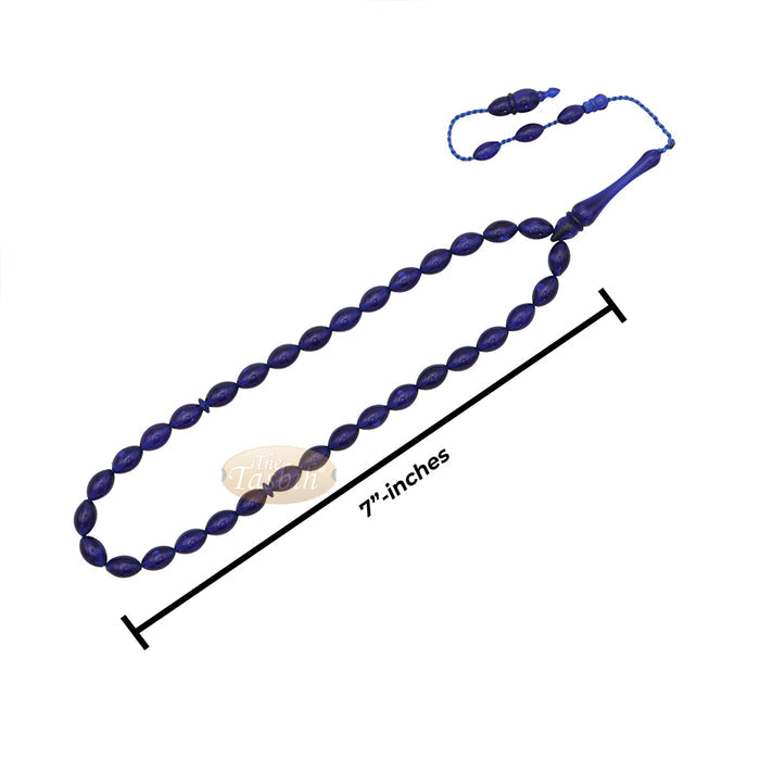 Tasbih Tapered Oval Translucent Blue 33 7x10 mm Monomer Beads
