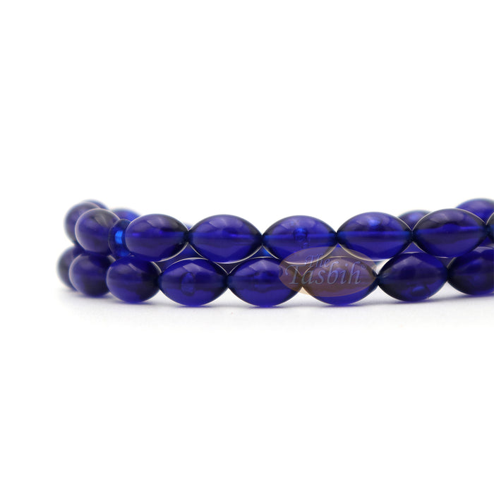 Tasbih Tapered Oval Translucent Blue 33 7x10 mm Monomer Beads