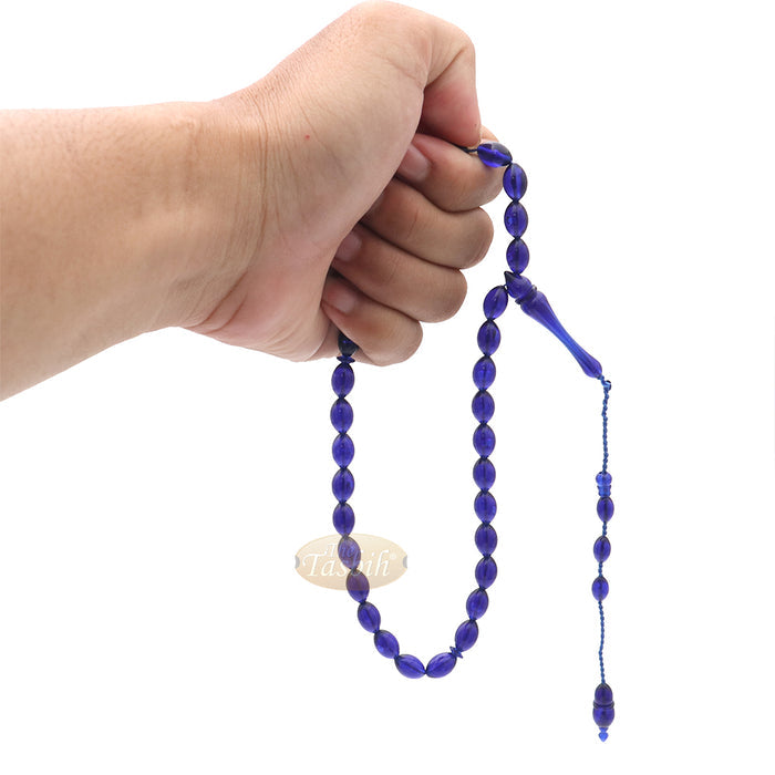 Tasbih Tapered Oval Translucent Blue 33 7x10 mm Monomer Beads
