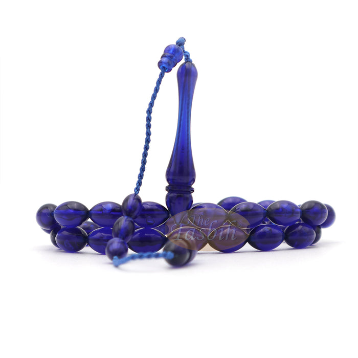 Tasbih Tapered Oval Translucent Blue 33 7x10 mm Monomer Beads