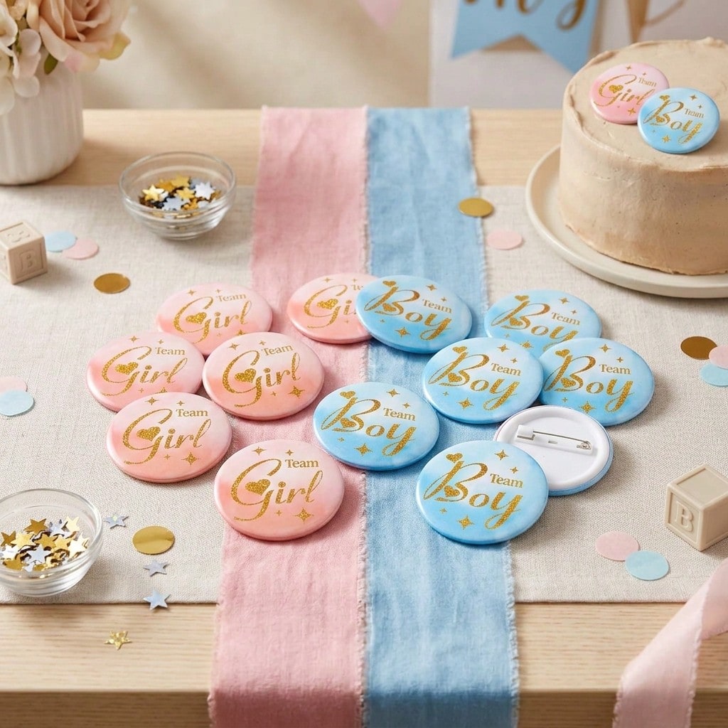 Team Girl Team Boy Buttons, Gender Reveal Party Pins, Pink Blue Baby Shower Badges For Guests, Pregnancy Announcement Decorations And Party Supplies