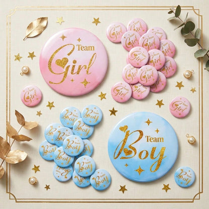 Team Girl Team Boy Buttons, Gender Reveal Party Pins, Pink Blue Baby Shower Badges For Guests, Pregnancy Announcement Decorations And Party Supplies