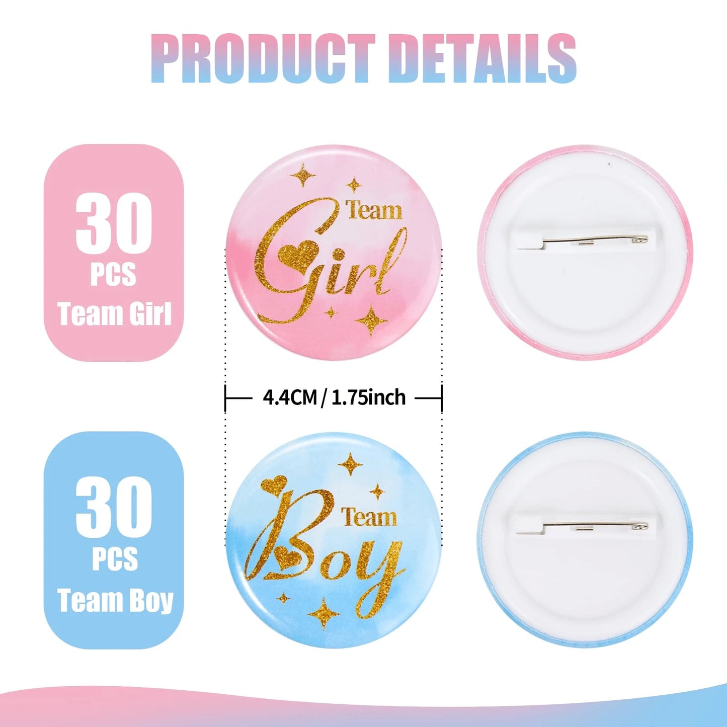 Team Girl Team Boy Buttons, Gender Reveal Party Pins, Pink Blue Baby Shower Badges For Guests, Pregnancy Announcement Decorations And Party Supplies