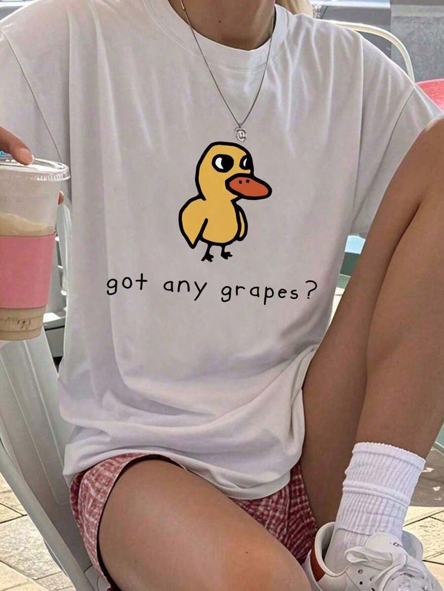 Teen Girl Cartoon Duck And Slogan Print Graphic Tees For Girl Short Sleeve T Shirts,Teen Girl's Summer Tops Crewneck Shirt Blouse
