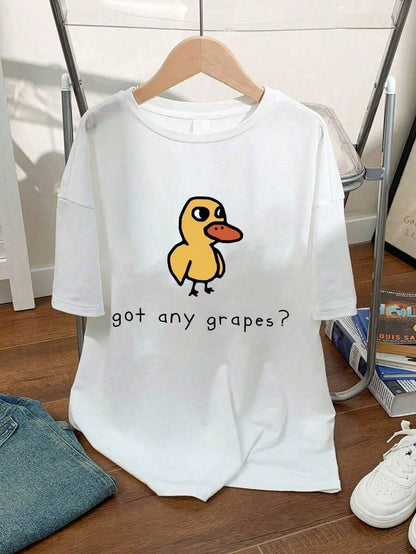 Teen Girl Cartoon Duck And Slogan Print Graphic Tees For Girl Short Sleeve T Shirts,Teen Girl's Summer Tops Crewneck Shirt Blouse
