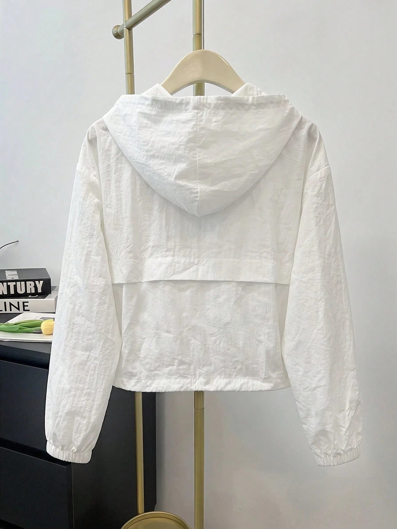 Teen Girl Woven Solid Color Patch Pocket Short Loose Casual Streetwear Hooded Winter Jacket Back-To-School White Autumn