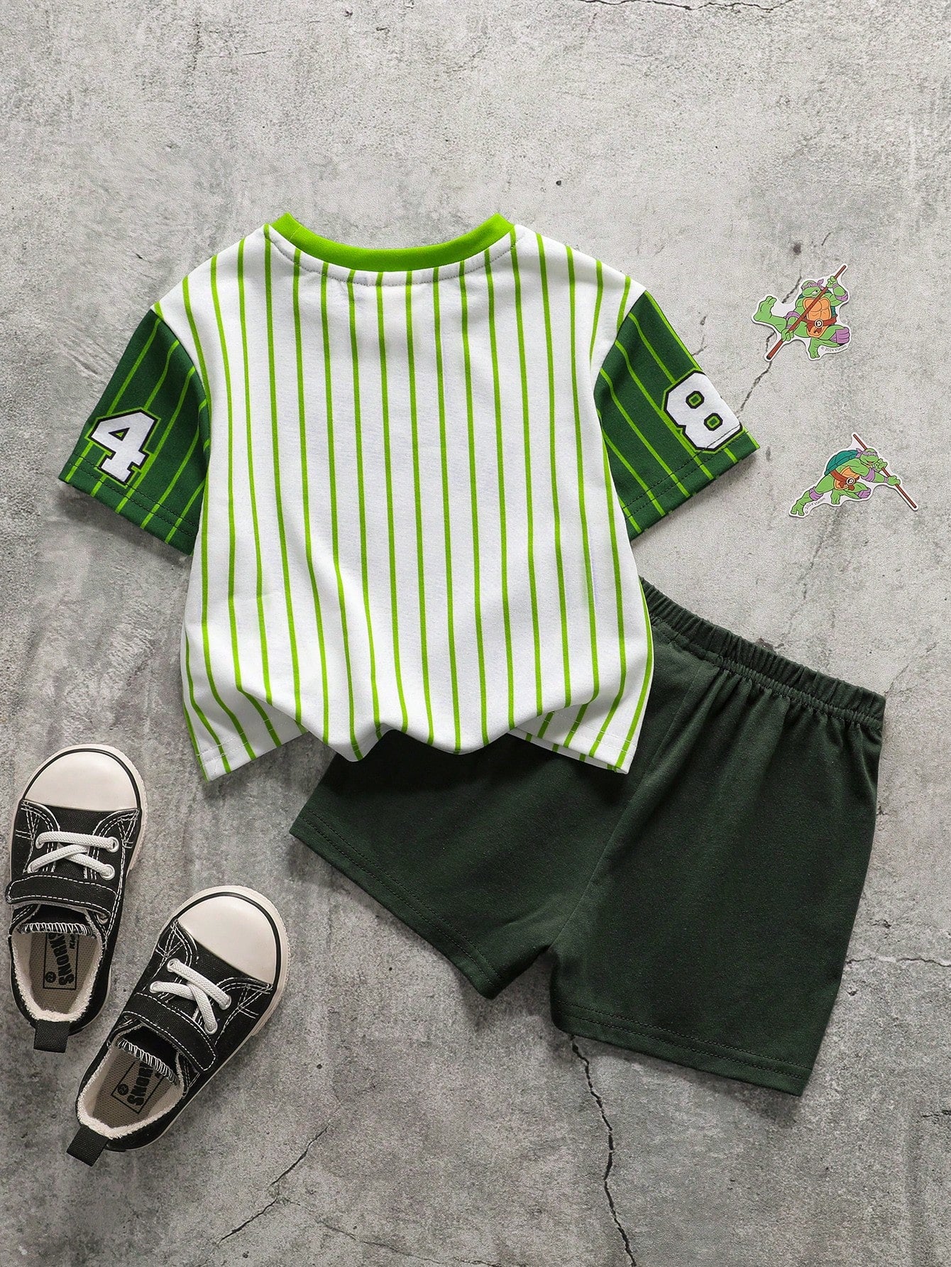 TEENAGE MUTANT NINJA TURTLES| Baby Boy Summer Casual Colorblock Striped Cartoon Print T-Shirt And Shorts Set