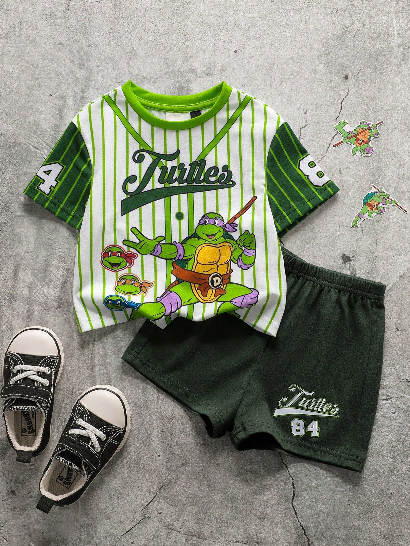TEENAGE MUTANT NINJA TURTLES| Baby Boy Summer Casual Colorblock Striped Cartoon Print T-Shirt And Shorts Set