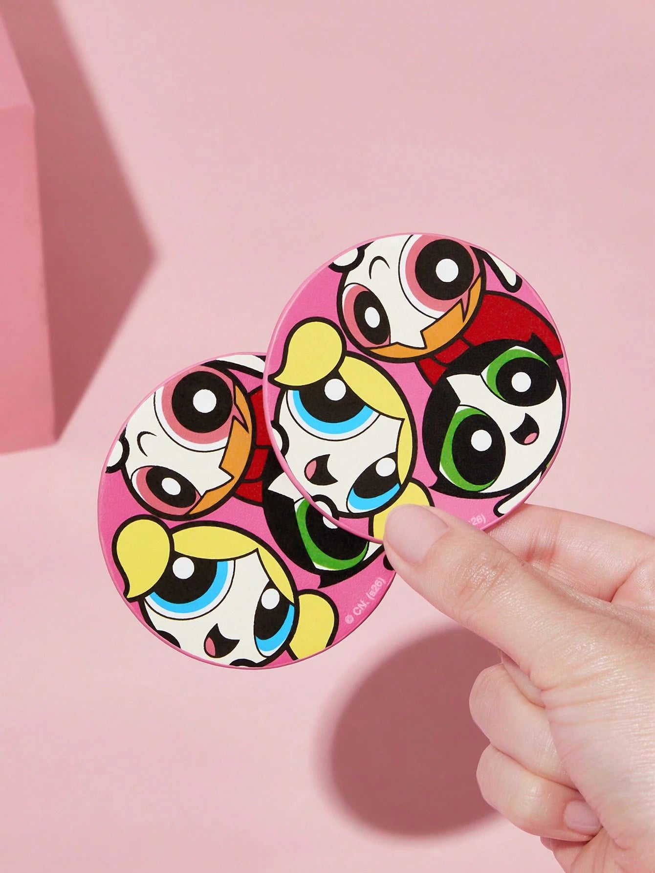 THE POWERPUFF GIRLS X PU Leather Car Coaster, Shockproof, Universal, Stylish, Can Be Placed In Car Cup Holder, Also Usable As Car Or Home Office Coaster, Friendship, Bubbles, Blossom, Buttercup