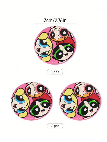 THE POWERPUFF GIRLS X PU Leather Car Coaster, Shockproof, Universal, Stylish, Can Be Placed In Car Cup Holder, Also Usable As Car Or Home Office Coaster, Friendship, Bubbles, Blossom, Buttercup
