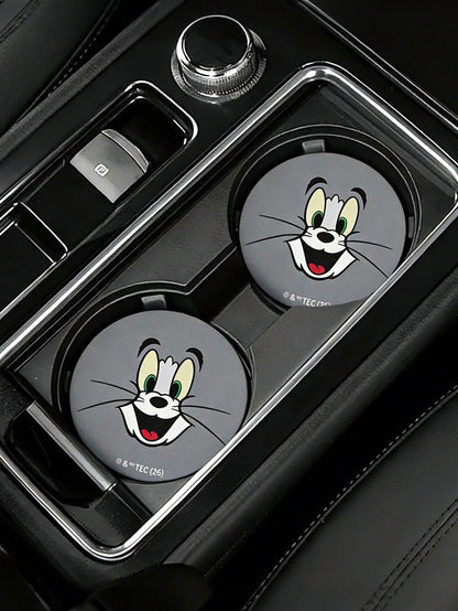 THE POWERPUFF GIRLS X PU Leather Car Coaster, Shockproof, Universal, Stylish, Can Be Placed In Car Cup Holder, Also Usable As Car Or Home Office Coaster, Friendship, Bubbles, Blossom, Buttercup