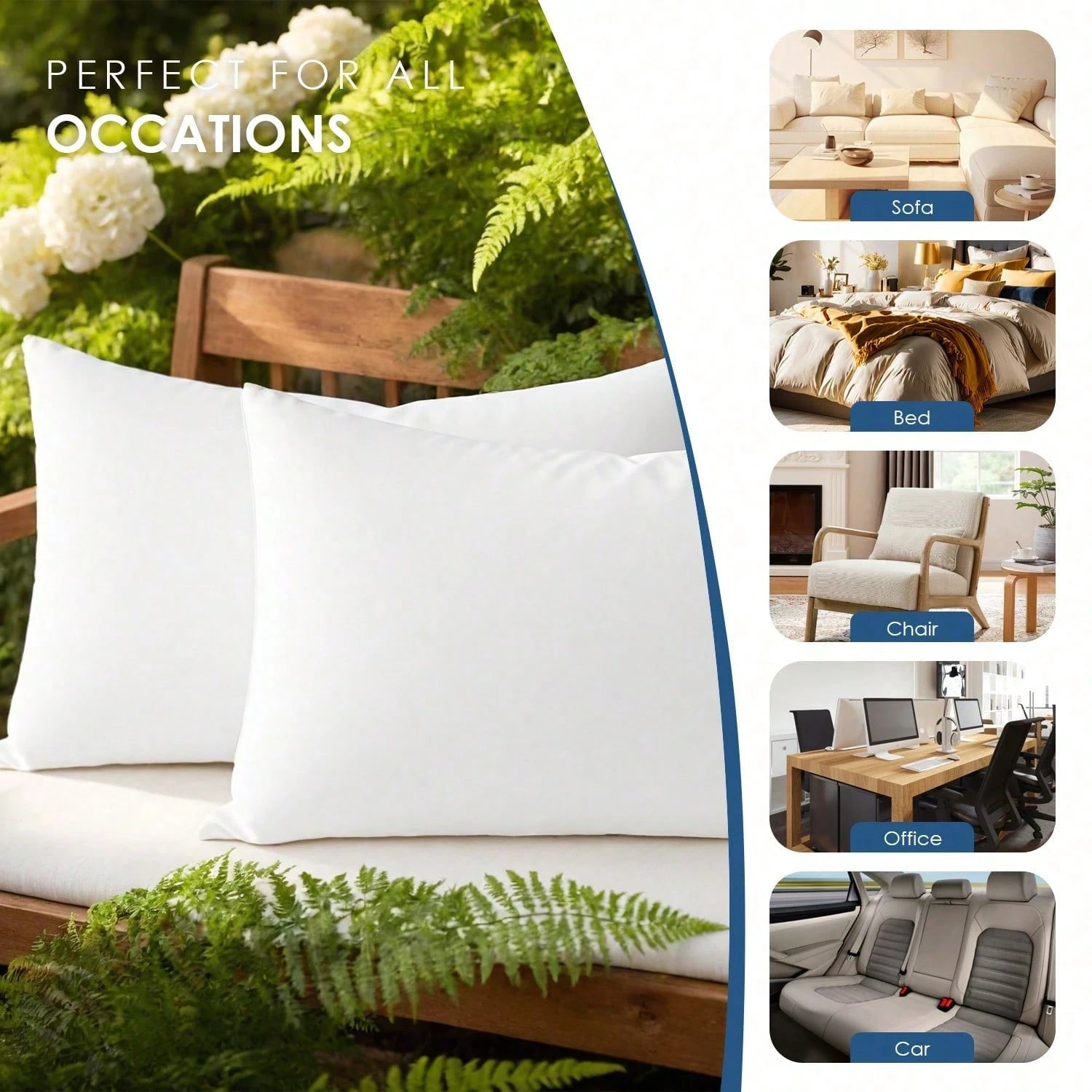The YUNDO Brand Label Features A White Cushion Core. It Is Suitable For Sofa Cushions, Mattresses, And Patio Cushions. The Sizes Available Are 18*18 Inches, 20*20 Inches, 12*20 Inches, And 22*22 Inche