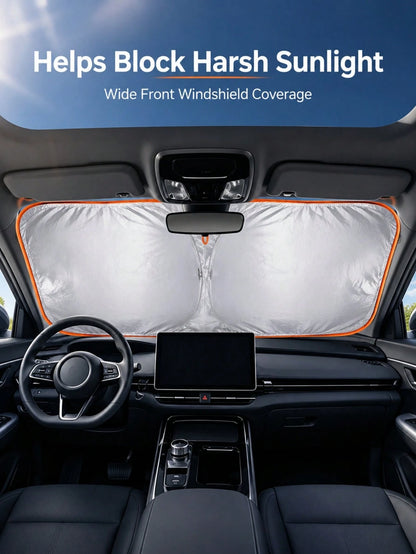 Thickened, Heat-Blocking Foldable Sunshade With A Reflective Silver Surface For UV Protection. Suitable For All Drivers And Vehicles-From Daily Commutes To Camping Trips; Practical For Summer Use In S