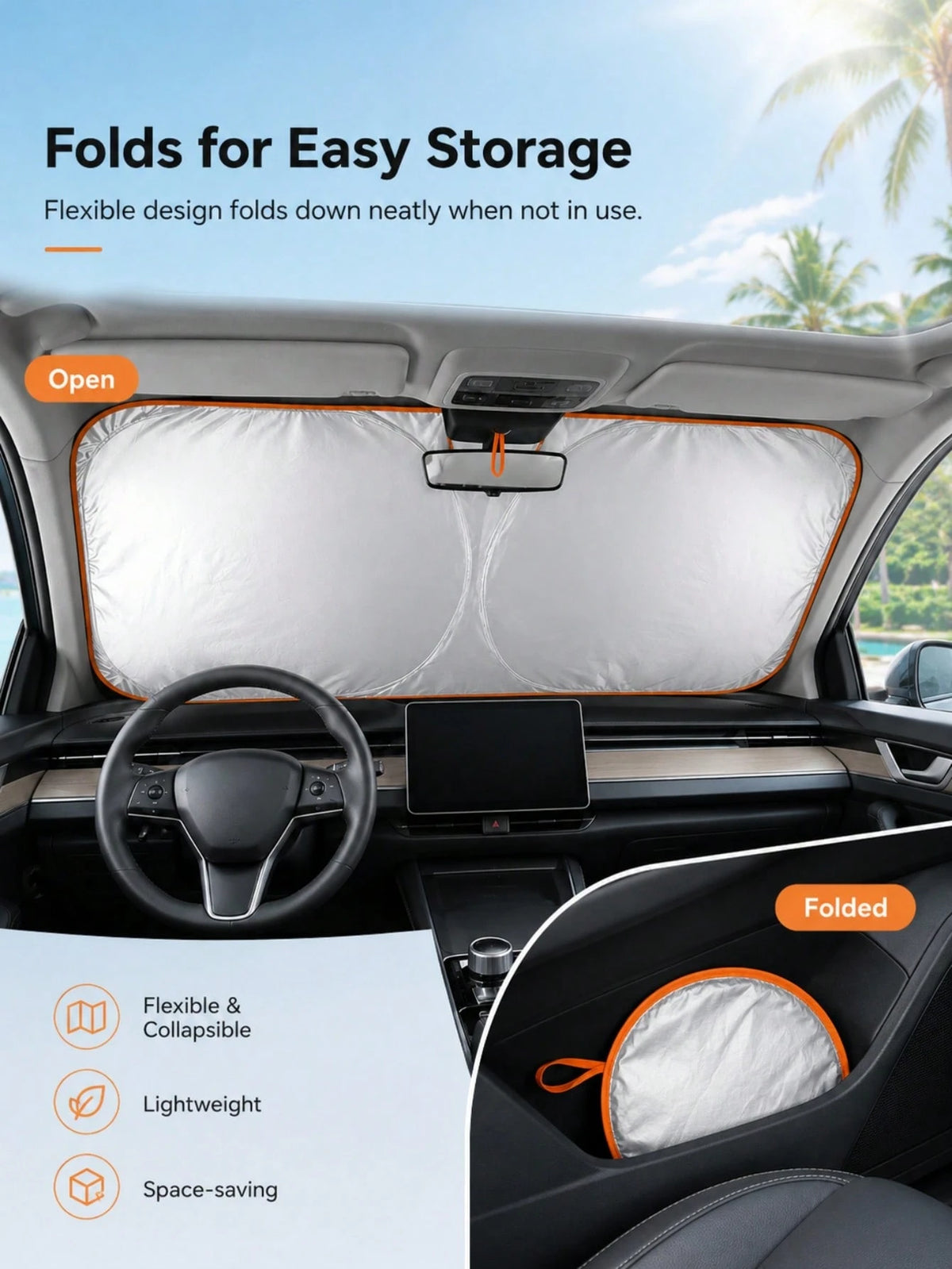 Thickened, Heat-Blocking Foldable Sunshade With A Reflective Silver Surface For UV Protection. Suitable For All Drivers And Vehicles-From Daily Commutes To Camping Trips; Practical For Summer Use In S