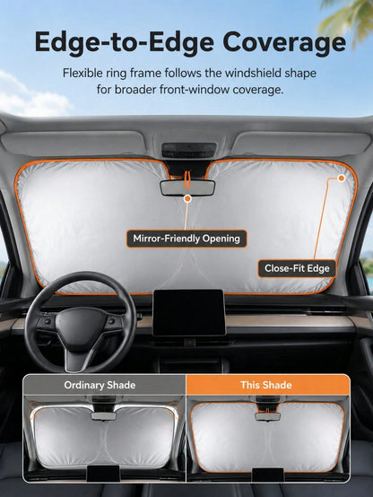 Thickened, Heat-Blocking Foldable Sunshade With A Reflective Silver Surface For UV Protection. Suitable For All Drivers And Vehicles-From Daily Commutes To Camping Trips; Practical For Summer Use In S