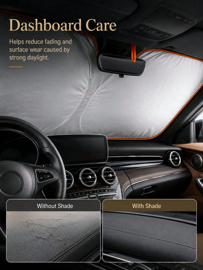 Thickened, Heat-Blocking Foldable Sunshade With A Reflective Silver Surface For UV Protection. Suitable For All Drivers And Vehicles-From Daily Commutes To Camping Trips; Practical For Summer Use In S