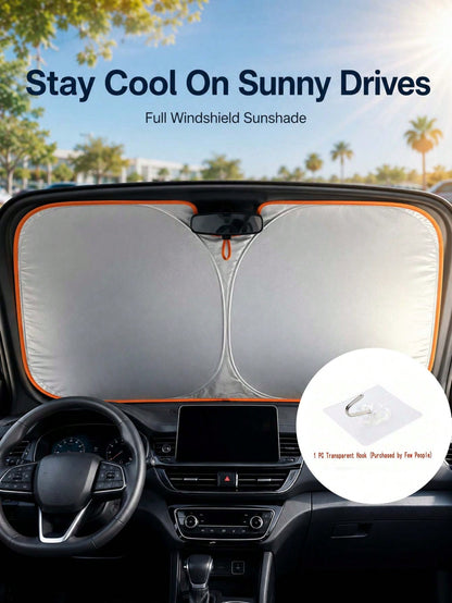 Thickened, Heat-Blocking Foldable Sunshade With A Reflective Silver Surface For UV Protection. Suitable For All Drivers And Vehicles-From Daily Commutes To Camping Trips; Practical For Summer Use In S