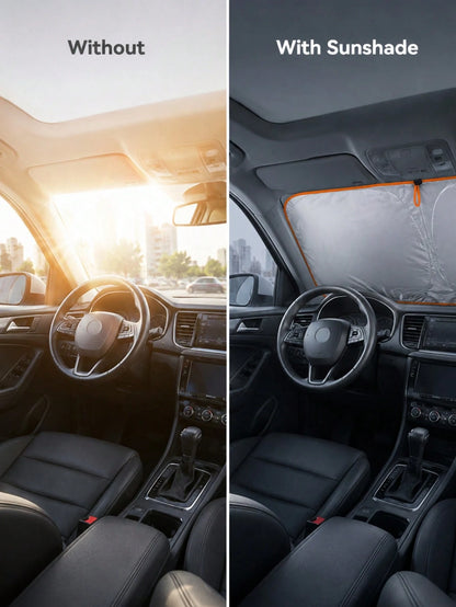 Thickened, Heat-Blocking Foldable Sunshade With A Reflective Silver Surface For UV Protection. Suitable For All Drivers And Vehicles-From Daily Commutes To Camping Trips; Practical For Summer Use In S