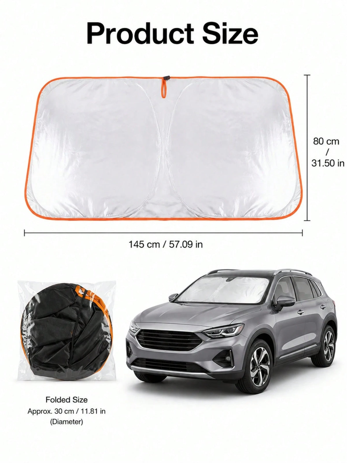 Thickened, Heat-Blocking Foldable Sunshade With A Reflective Silver Surface For UV Protection. Suitable For All Drivers And Vehicles-From Daily Commutes To Camping Trips; Practical For Summer Use In S