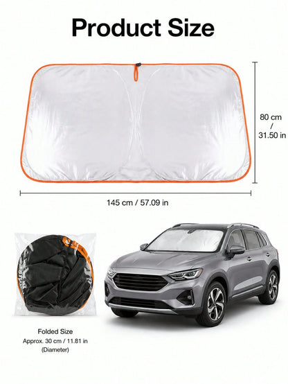 Thickened, Heat-Blocking Foldable Sunshade With A Reflective Silver Surface For UV Protection. Suitable For All Drivers And Vehicles-From Daily Commutes To Camping Trips; Practical For Summer Use In S