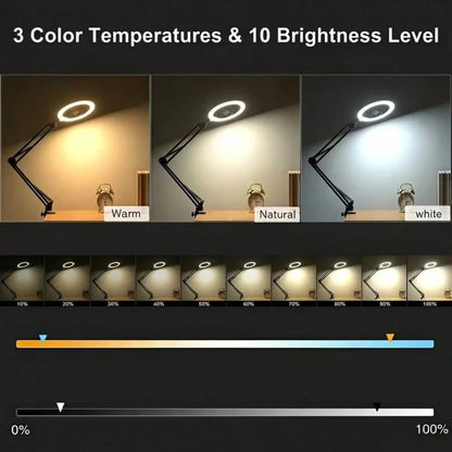 This 10-Inch Ring Light With A Hanging Phone Holder Comes With A Flexible Table Arm. The Ring Light Is Powered By USB, And The Stand Angle Is Adjustable. Suitable For Video Recording, Cooking, Nail Ar