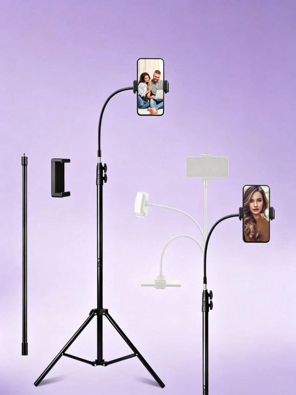This 63-Inch Aluminum Alloy Phone Holder Includes A 13.7-Inch Delay Hose And Phone Clip, Compatible With DSLR Cameras, Smartphones, Projectors, Binoculars, And Webcams. Ideal For Travel, Live Streamin
