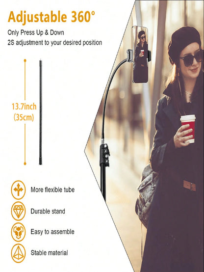 This 63-Inch Aluminum Alloy Phone Holder Includes A 13.7-Inch Delay Hose And Phone Clip, Compatible With DSLR Cameras, Smartphones, Projectors, Binoculars, And Webcams. Ideal For Travel, Live Streamin