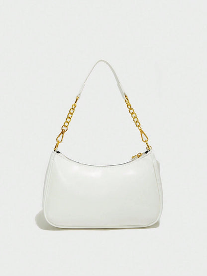 This Fashionable Shoulder Bag Features A Classic Letter Pattern And Pearl Cherry Pendant Decoration. Made Of Solid-Color Waterproof PU Material, It Can Be Used As A Shoulder Bag, Underarm Bag, Crescen