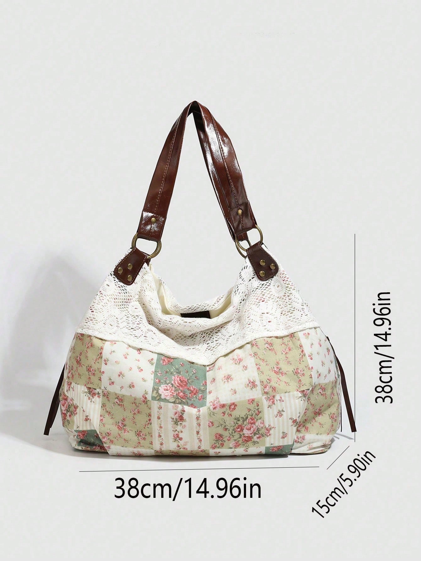 This Large Capacity Tote Bag Is Made Of Soft Printed Fabric, Adorned With Delicate And Fashionable Lace Trim. Reinforced Leather Straps Are Sturdy And Durable, Making It Perfect For Students, Teachers