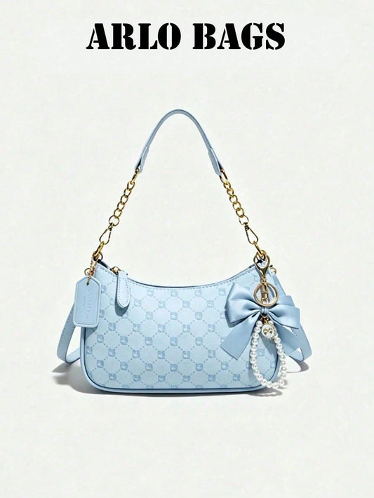 This New Fashion Classic Versatile Letter Pattern Decor Design Solid Color PU Waterproof Fabric Shoulder Bag/Underarm Bag, Suitable For Shopping, Can Be Worn Crossbody.