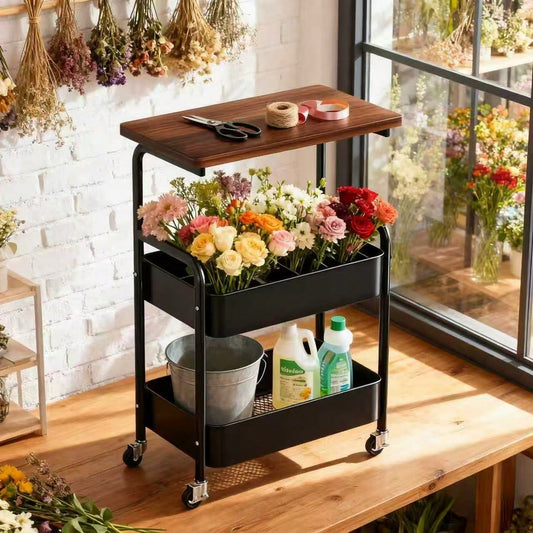 Three-Layer Rolling Cart, Multi-Functional Metal Storage Rack, Snack Rack, Durable Steel Frame, Portable Wheels, Suitable For Home Or Office Use, Office Storage And Organization Rolling Cart