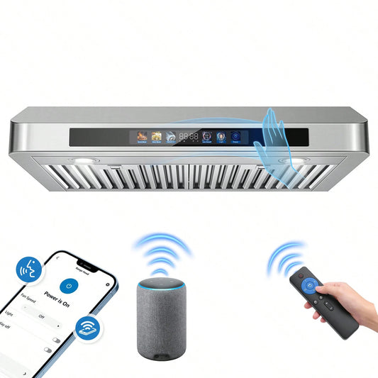 Tieasy Under Cabinet Range Hood 30 Inch, Kitchen Hood 900 CFM Stainless Steel With Gesture & Remote Control, 3-Speed Fan, Time Setting, Dishwasher Suitable Baffle Filters, Range Hoods Ductless Convert