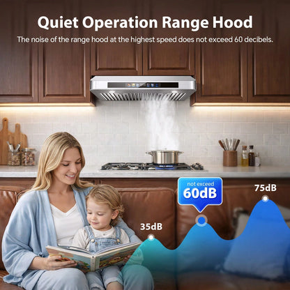 Tieasy Under Cabinet Range Hood 30 Inch, Kitchen Hood 900 CFM Stainless Steel With Gesture & Remote Control, 3-Speed Fan, Time Setting, Dishwasher Suitable Baffle Filters, Range Hoods Ductless Convert