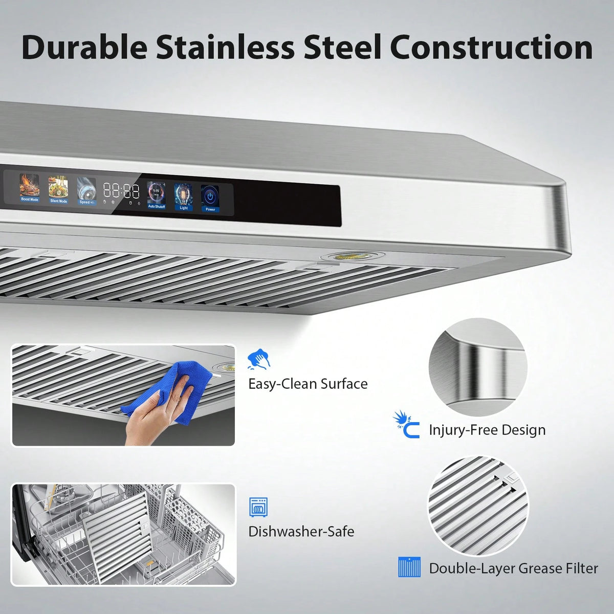 Tieasy Under Cabinet Range Hood 30 Inch, Kitchen Hood 900 CFM Stainless Steel With Gesture & Remote Control, 3-Speed Fan, Time Setting, Dishwasher Suitable Baffle Filters, Range Hoods Ductless Convert