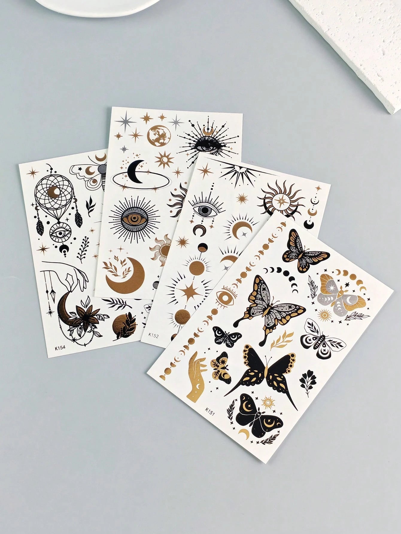 Tiebeauty 8 Sheets Metallic Gold Temporany Stickers,Snake & Sun & Yes & Moon Waterproof Stickers, Iver And Gold Fo Fake Allos Forface Body Hand Amm Neck Body Makeup
