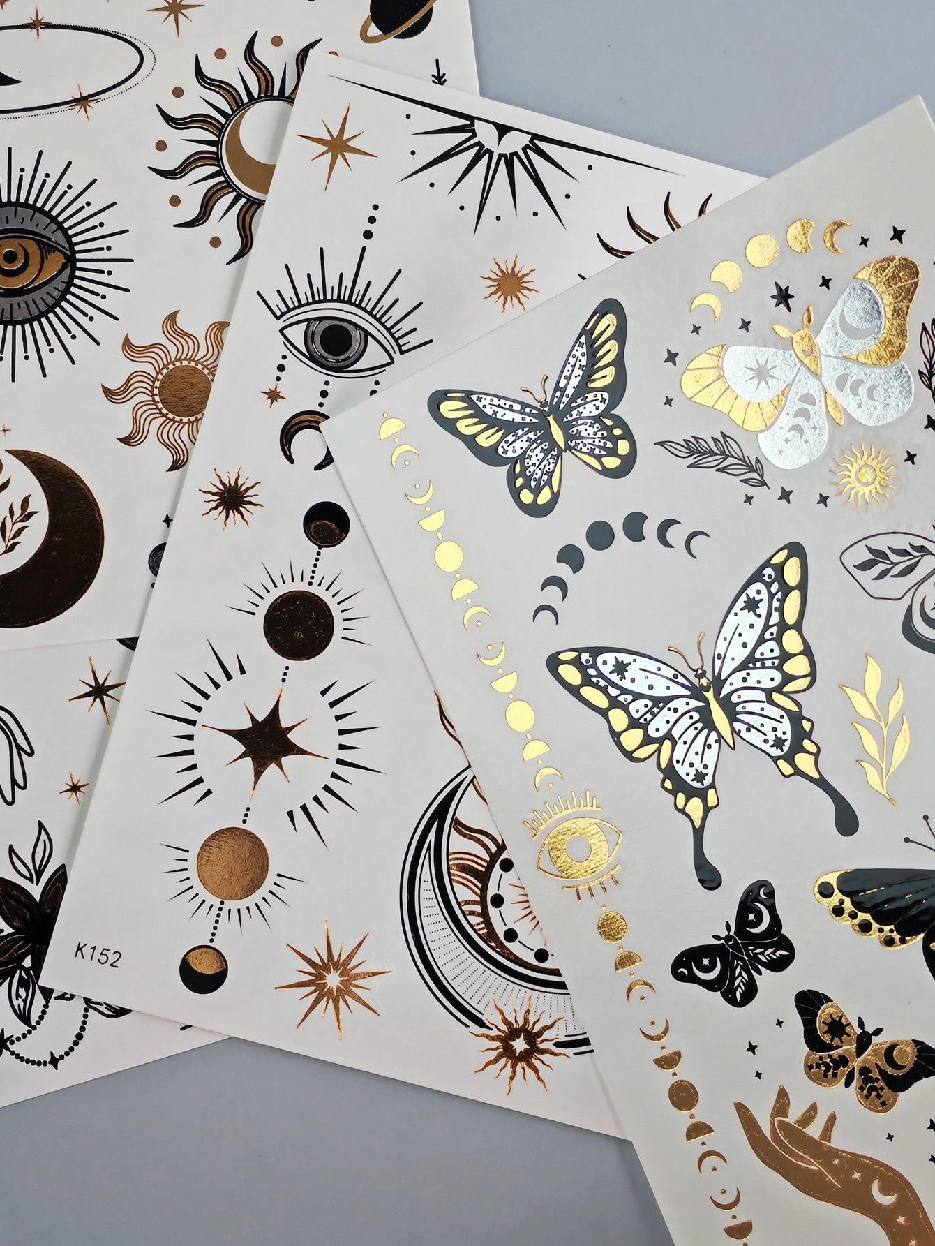 Tiebeauty 8 Sheets Metallic Gold Temporany Stickers,Snake & Sun & Yes & Moon Waterproof Stickers, Iver And Gold Fo Fake Allos Forface Body Hand Amm Neck Body Makeup