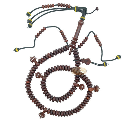 Tijani Tariqah Sibha - Limited Edition Madhawi 13x5 mm Tamarind Pewter Inlay Contour Dividers 100 Beads