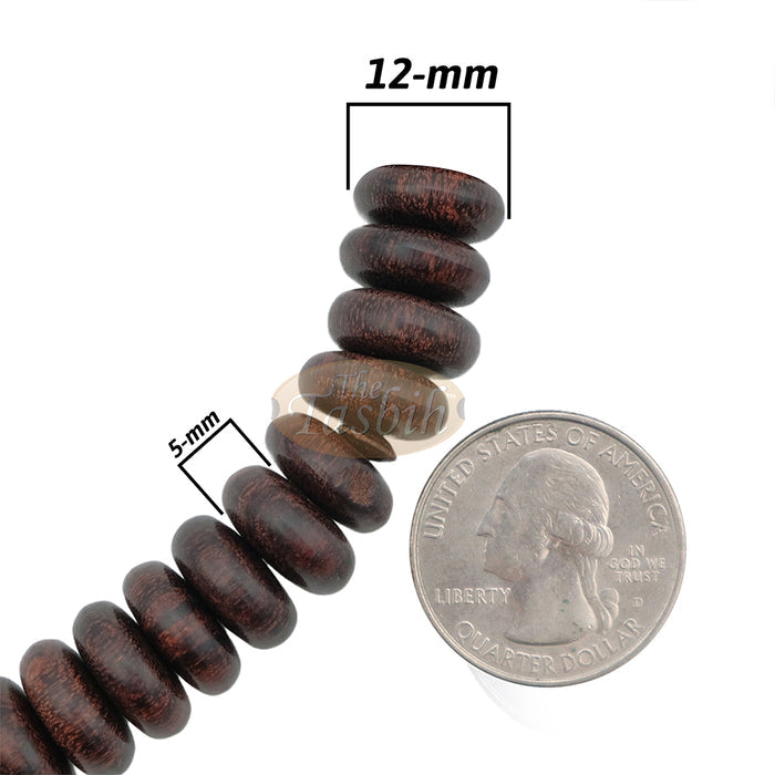 Tijani Tariqah Sibha - Limited Edition Madhawi 13x5 mm Tamarind Pewter Inlay Contour Dividers 100 Beads