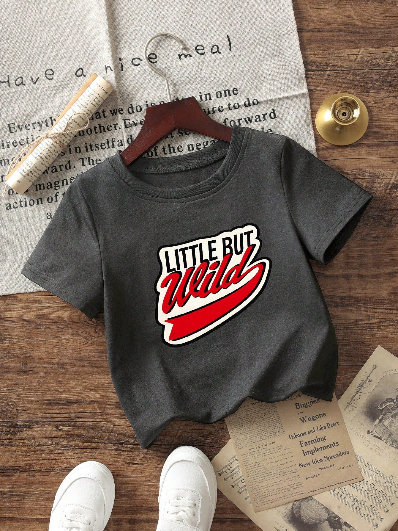 Toddler Boys' Cool Street Style Short Sleeve T-Shirt, Versatile Dark Gray Basic Tee