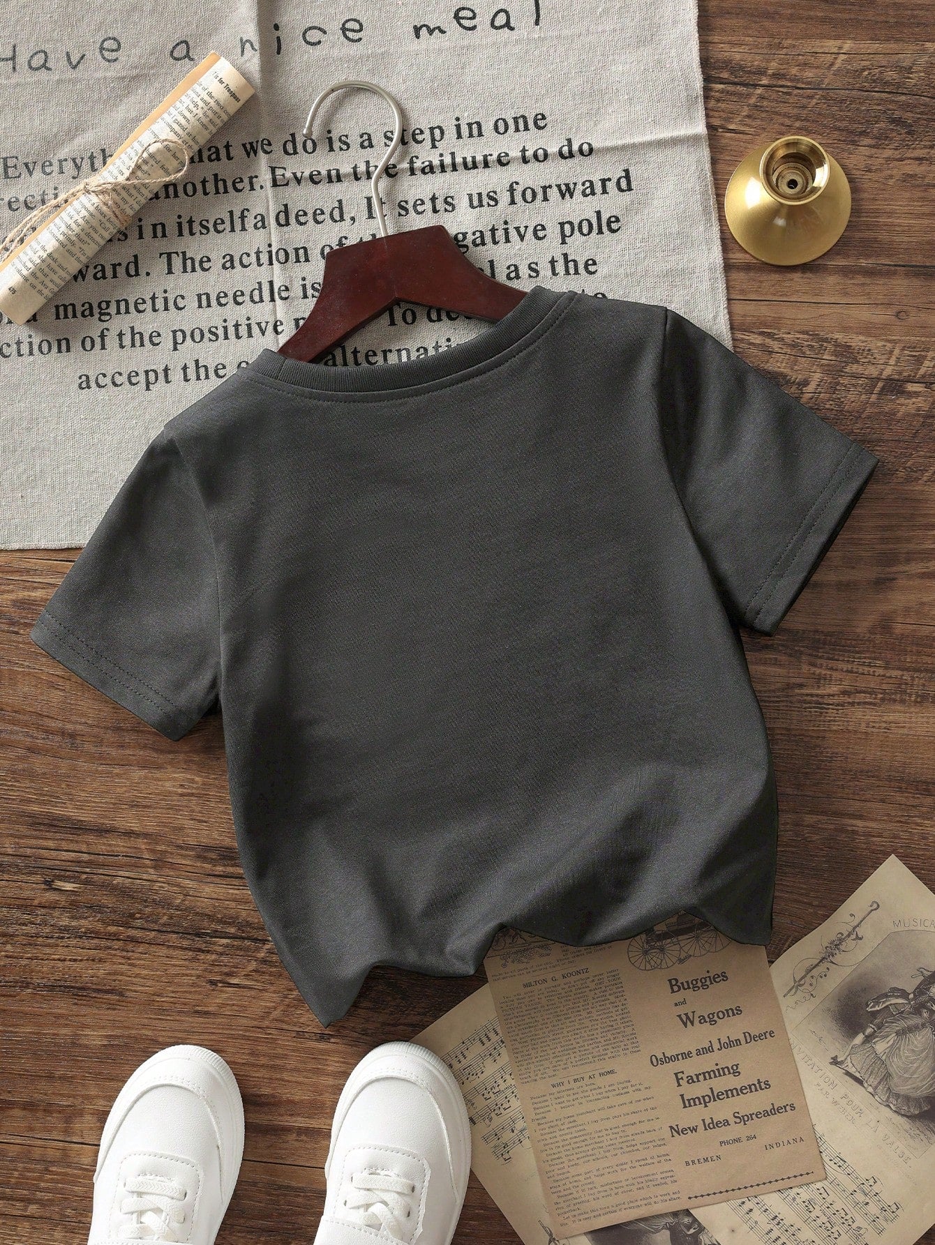 Toddler Boys' Cool Street Style Short Sleeve T-Shirt, Versatile Dark Gray Basic Tee
