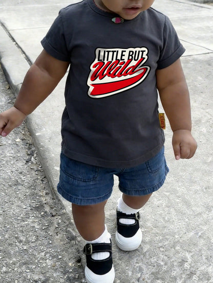 Toddler Boys' Cool Street Style Short Sleeve T-Shirt, Versatile Dark Gray Basic Tee