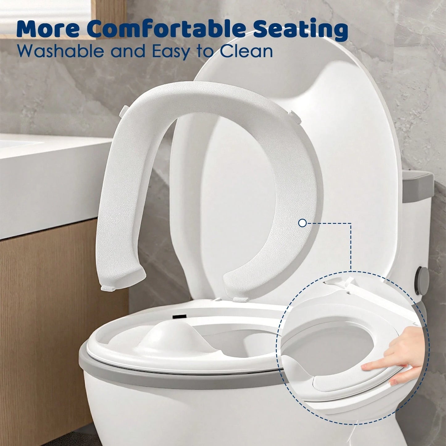 Toddler Potty Training Toilet- With Removable Training Seat, Realistic Flush Sound, Wipes Storage & Toilet Paper Holder, Fits 18-Month-Old Boys & Girls; Features Realistic Toilet Feel, Disposable Lin