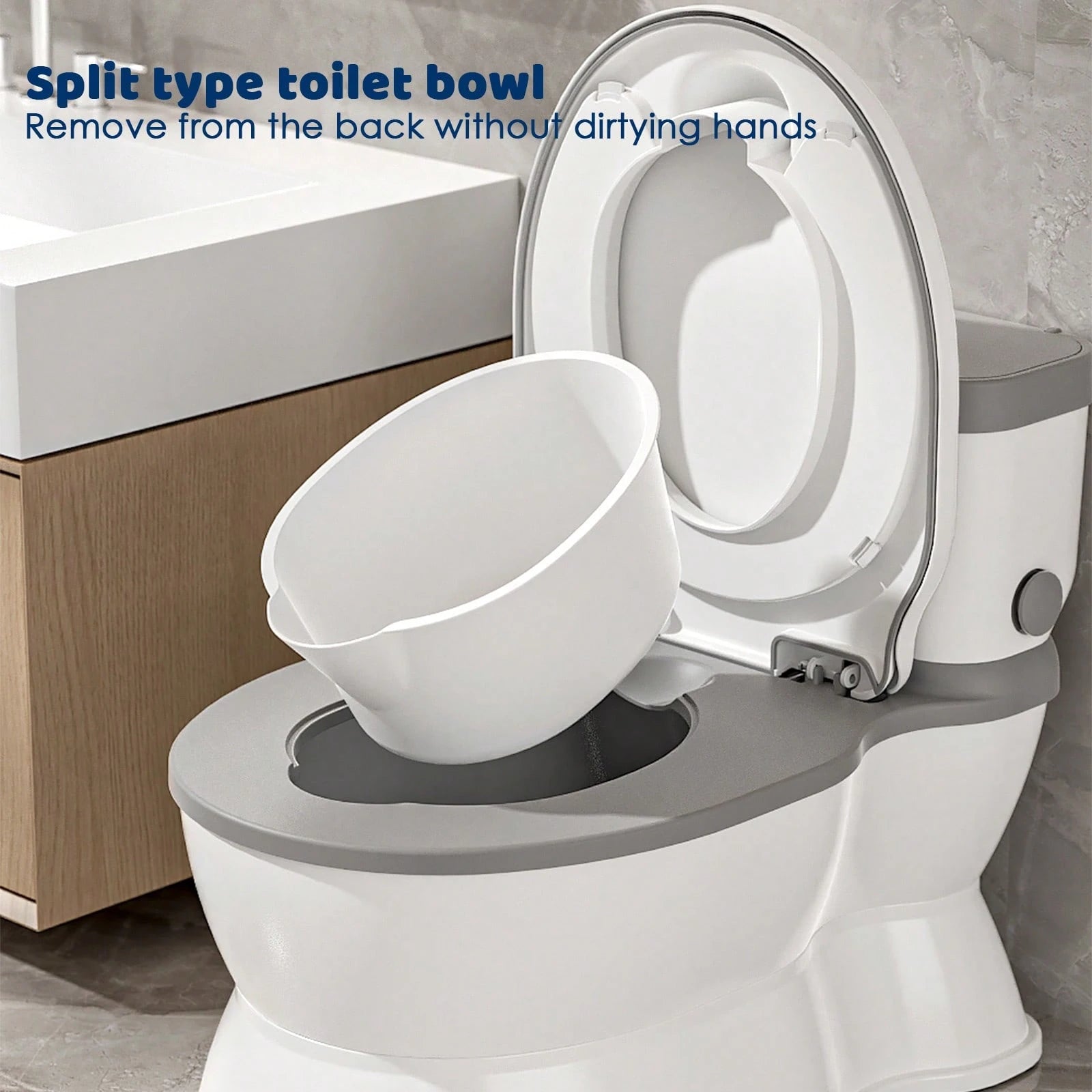 Toddler Potty Training Toilet- With Removable Training Seat, Realistic Flush Sound, Wipes Storage & Toilet Paper Holder, Fits 18-Month-Old Boys & Girls; Features Realistic Toilet Feel, Disposable Lin