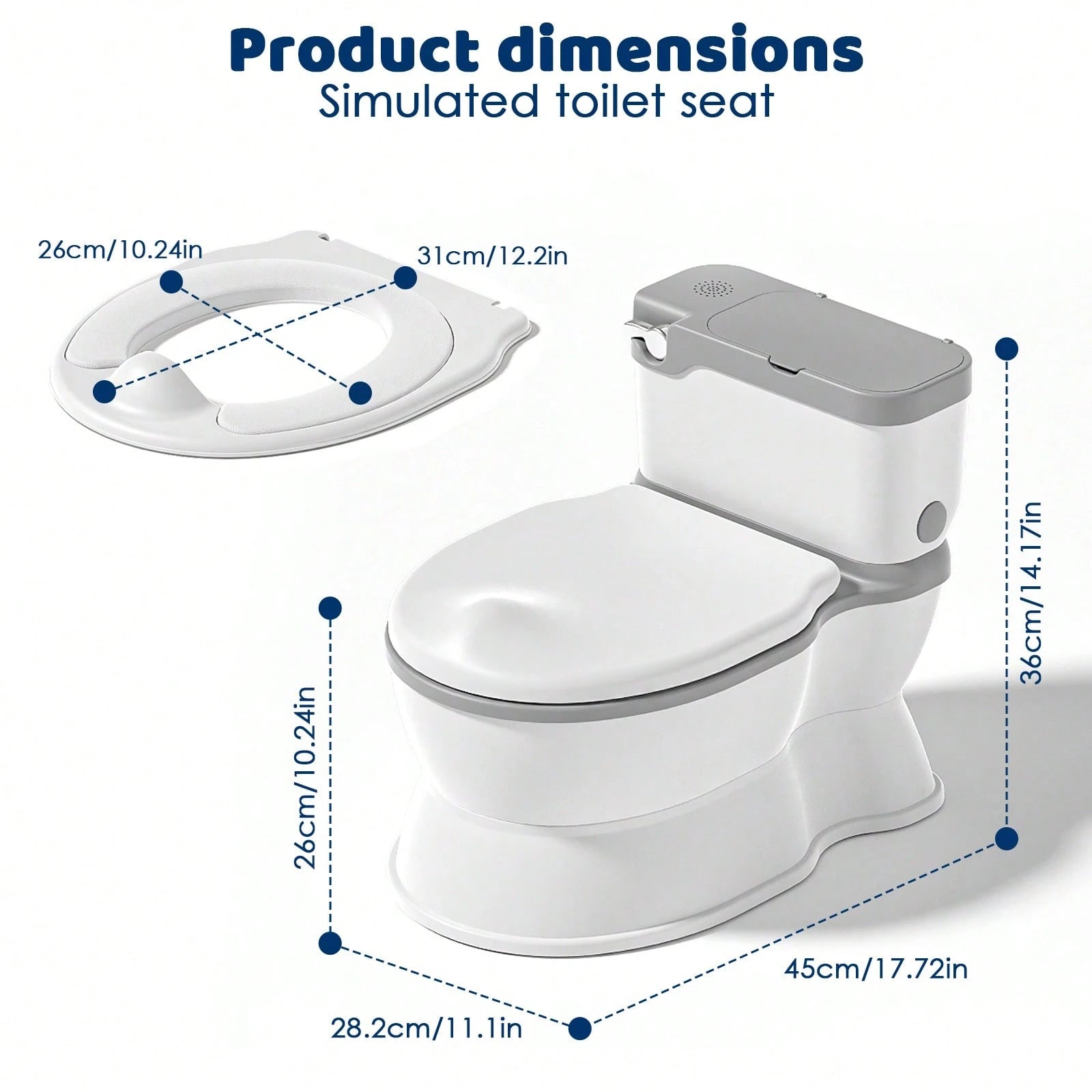 Toddler Potty Training Toilet- With Removable Training Seat, Realistic Flush Sound, Wipes Storage & Toilet Paper Holder, Fits 18-Month-Old Boys & Girls; Features Realistic Toilet Feel, Disposable Lin