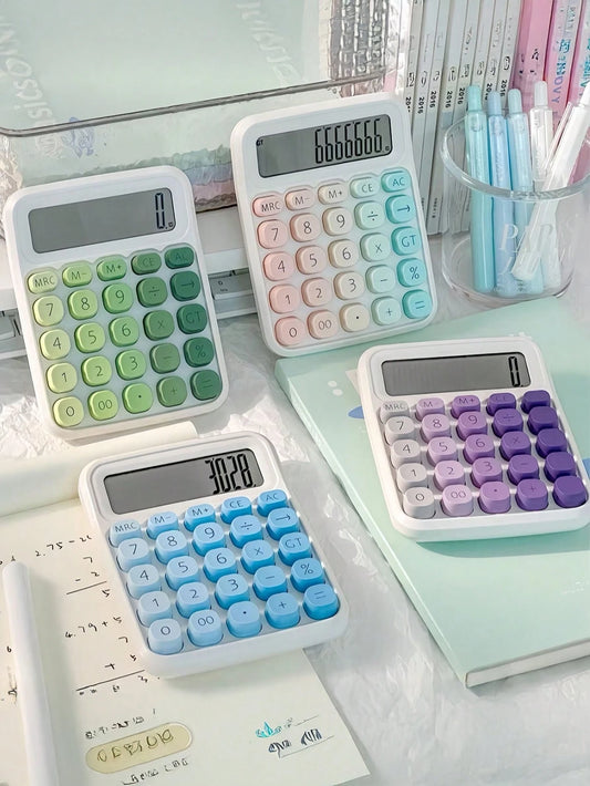 tonxiyuemu 1pc Dopamine Rainbow Candy Print Calculator, 12-Digit Large Display, Cute Gradient Color Retro Design Student & Office Cashier Use,School Supplies,Back To School