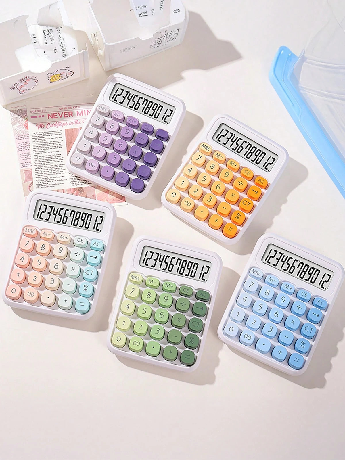 tonxiyuemu 1pc Dopamine Rainbow Candy Print Calculator, 12-Digit Large Display, Cute Gradient Color Retro Design Student & Office Cashier Use,School Supplies,Back To School