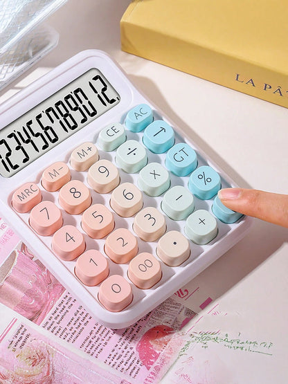 tonxiyuemu 1pc Dopamine Rainbow Candy Print Calculator, 12-Digit Large Display, Cute Gradient Color Retro Design Student & Office Cashier Use,School Supplies,Back To School