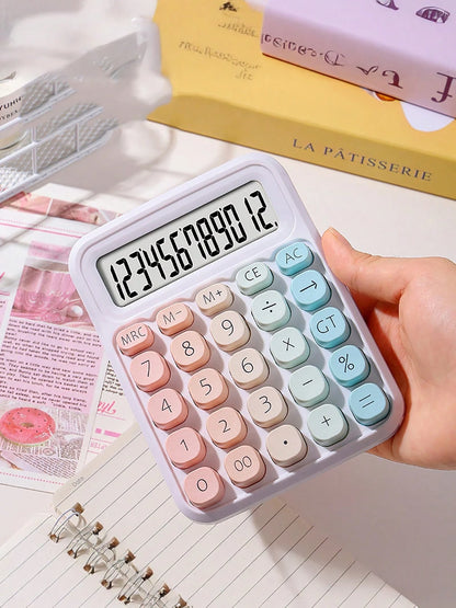 tonxiyuemu 1pc Dopamine Rainbow Candy Print Calculator, 12-Digit Large Display, Cute Gradient Color Retro Design Student & Office Cashier Use,School Supplies,Back To School
